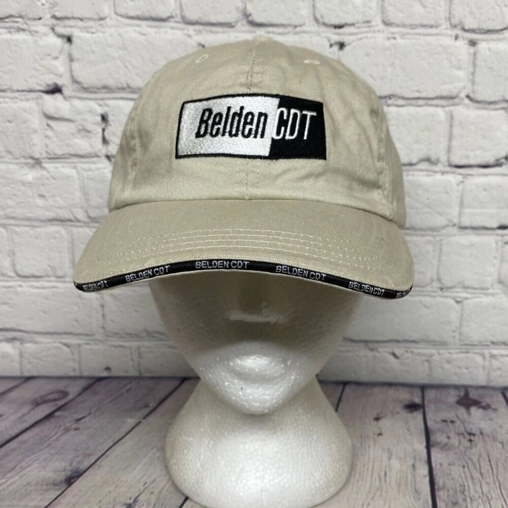 Vintage Belden CDT Baseball Hat Cap Adjustable Strap Back Embroidered Logo Beige